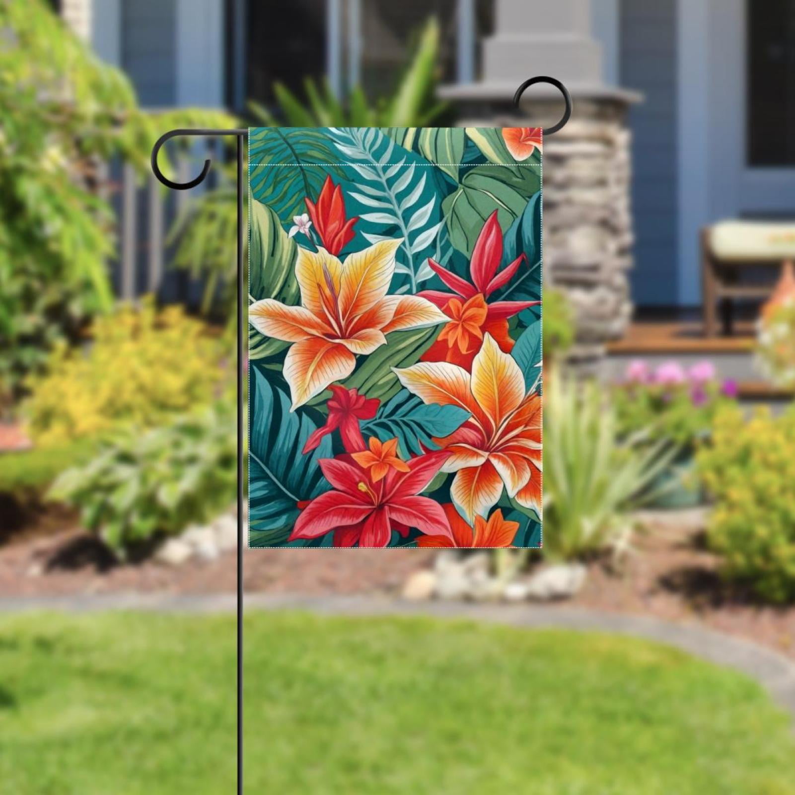 Welcome Colorful Leaves Tropical Pattern Garden Flag, Vertical Double Sided Small House Flag, Yard Farmhouse Outdoor Deck Veranda Lawn Decor 28x40 Inch