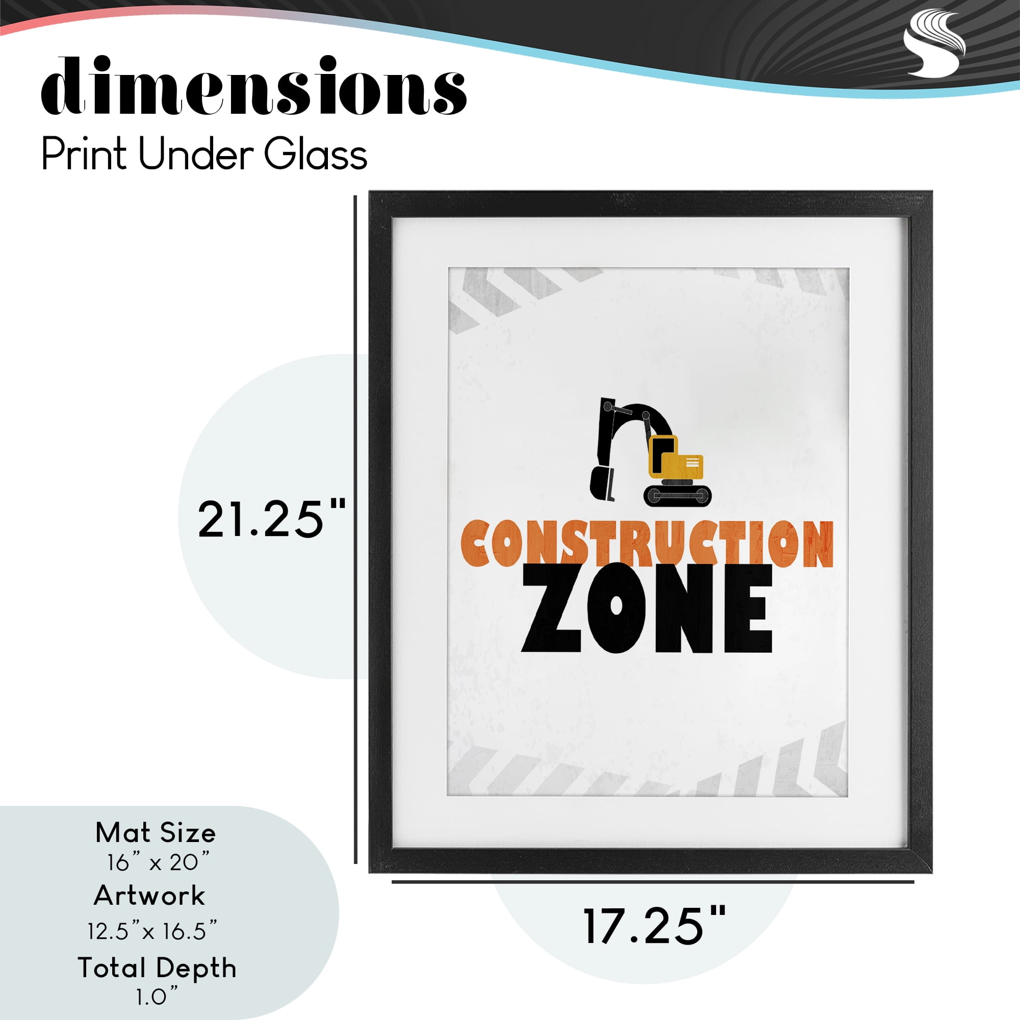 Construction Zone Minimal Black Framed Print Under Glass, design by Kim Allen