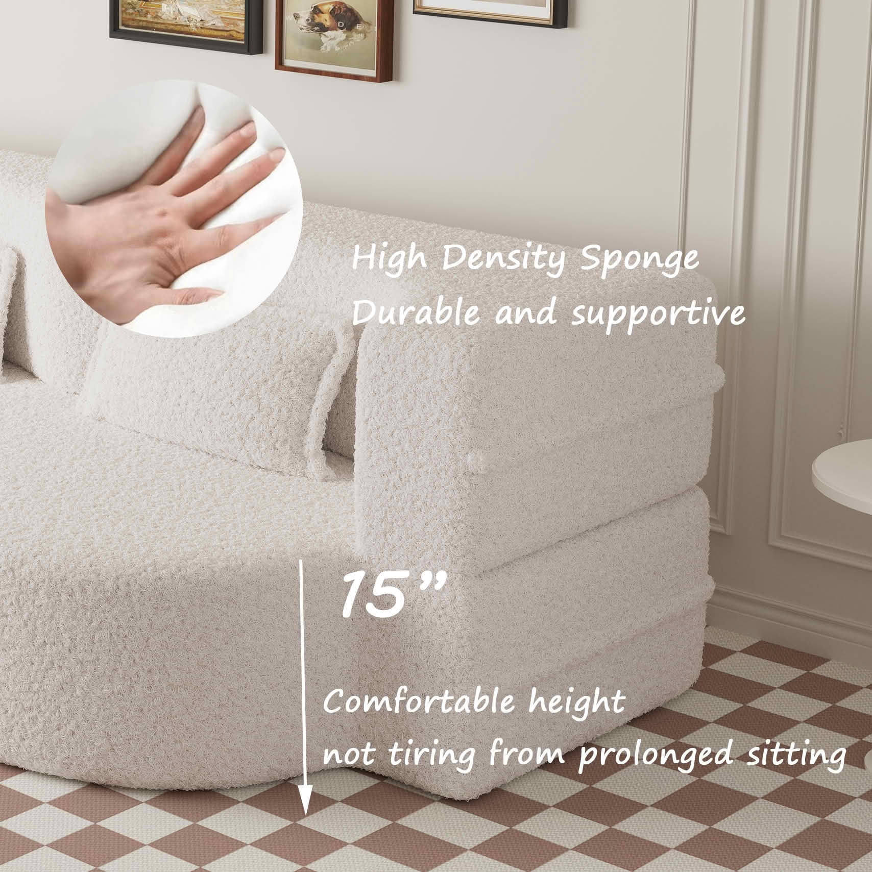 MAYEERTY Sherpa Floor Sofa Bed, Full Size Foldable Foam Sleeper Mattress with 2 Pillows, Zero Assembly Space Saving Guest Bed