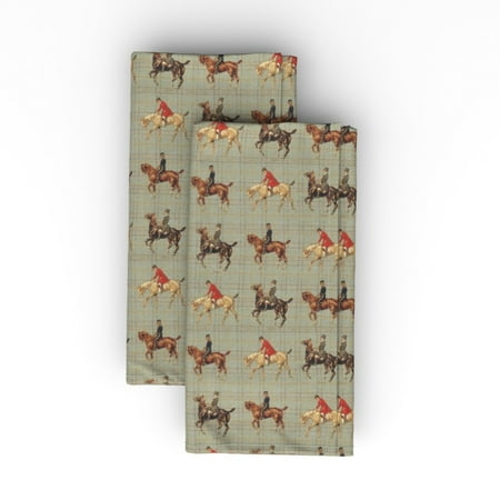

Linen Cotton Canvas Dinner Napkins (Set of 2) - Vintage Sport Horses Equestrian Ditsy English Look Inspired Horse Pony Print Cloth Dinner Napkins by Spoonflower