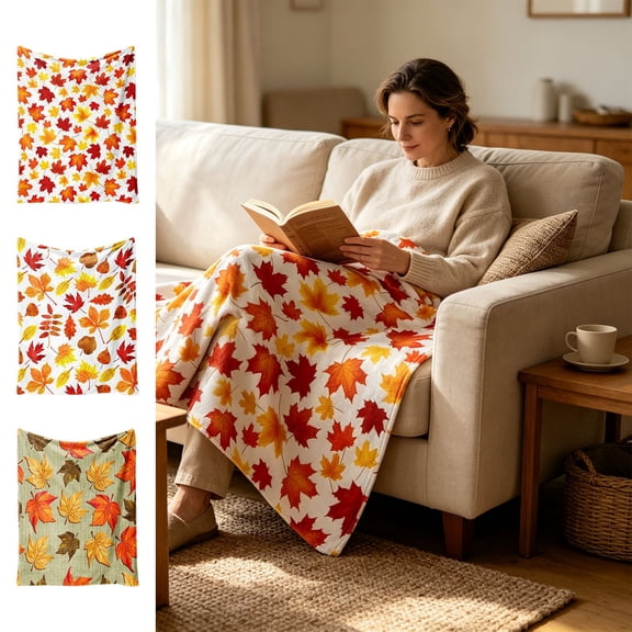 Halloween Sale Clearance!Fall Decorations for Home, Flannel Blanket Thanksgiving Maple Leaf Blanket Warm Soft Blanket For Couch Sofa Bedroom Use