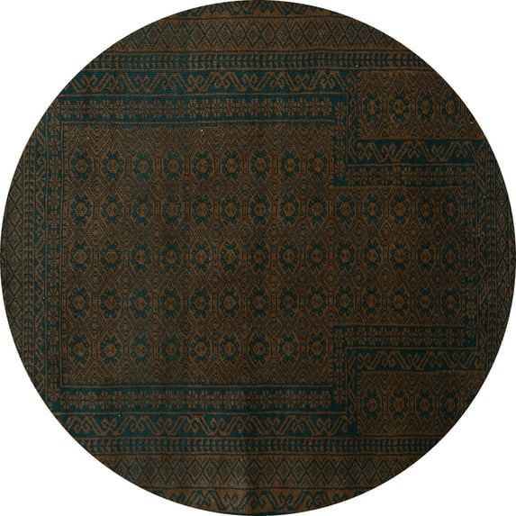 Ahgly Company Machine Washable Indoor Round Persian Turquoise Blue Traditional Area Rugs, 3' Round