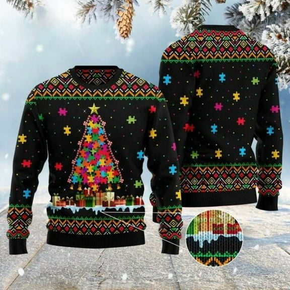 Autism Tree Christmas Ugly Christmas Sweater, Xmas Tree Sweater, Christmas Sweater