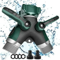 USIONE Hose Splitter 2 Way Heavy Duty Outdoor Faucet and Garden Connector - Water Spigot Splitter - Durable All-Metal Y Adapter with Shut-Off Valve - 4 x 4 x 1.5 Inches
