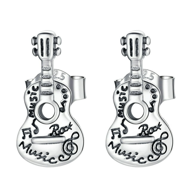 Pendiente elegante Minnieouse con dijes de guitarra Plata de Ley 925