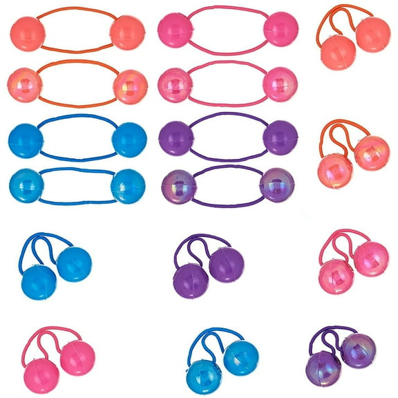Hair Ties with Balls,TGY 16 Pcs Twin Bead Ponytail Balls,16mm Ponytail Holders Hair Ties for Girls & Kids,Colorful Elastic Hair Accessories for Braids & Pigtails