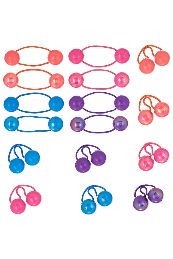 Hair Ties with Balls,TGY 16 Pcs Twin Bead Ponytail Balls,16mm Ponytail Holders Hair Ties for Girls & Kids,Colorful Elastic Hair Accessories for Braids & Pigtails