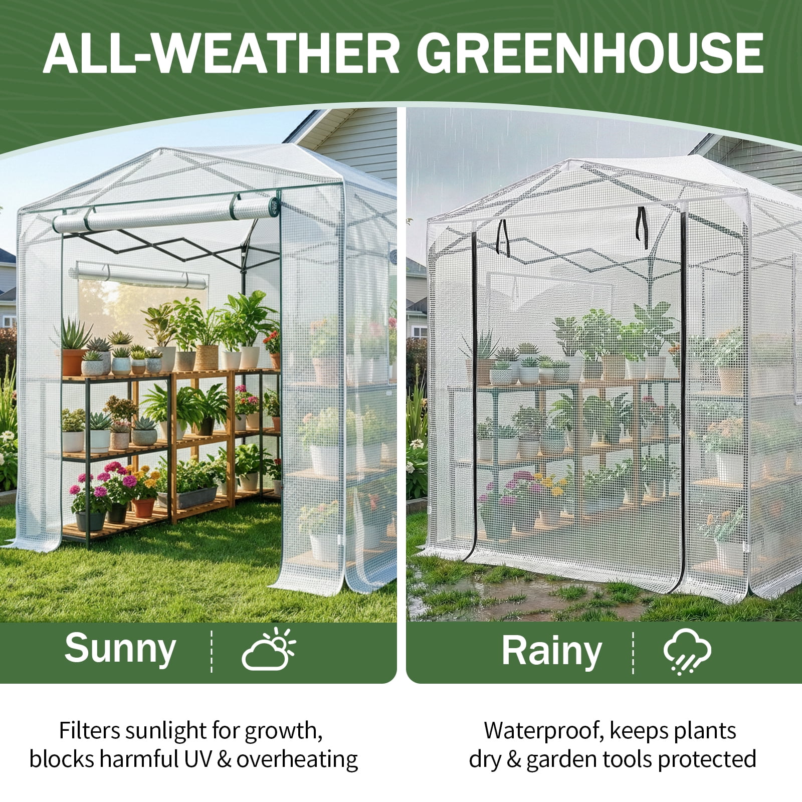 Ktaxon Pop Up Greenhouse Tent, 6x8ft Instant Walk-in Design with White Weatherproof PE Cover