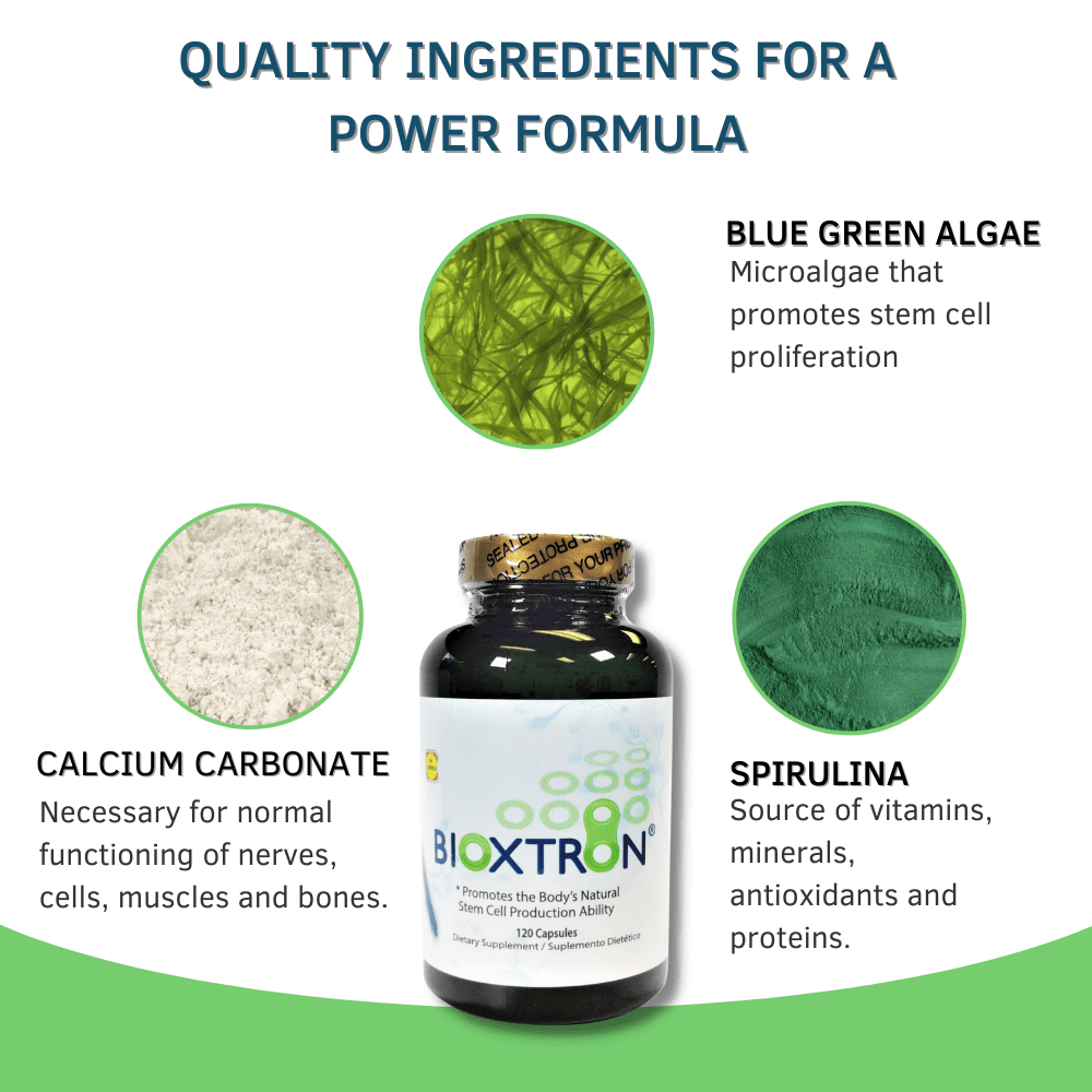 Bioxtron Blue-Green Algae Supplement Capsules - Stem Cells Production - Immune System - Joint Discomfort, Fatigue, Low Defenses - 120 Capsules