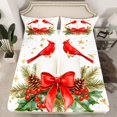 thumbnail image 2 of Manfei Red Cardinal Birds Twin Sheet Sets,Red Bow Tie Twin Fitted Sheet,Christmas Floral Flat Sheet For Men Women,Breathable Home Decor,3 Pieces, 2 of 7
