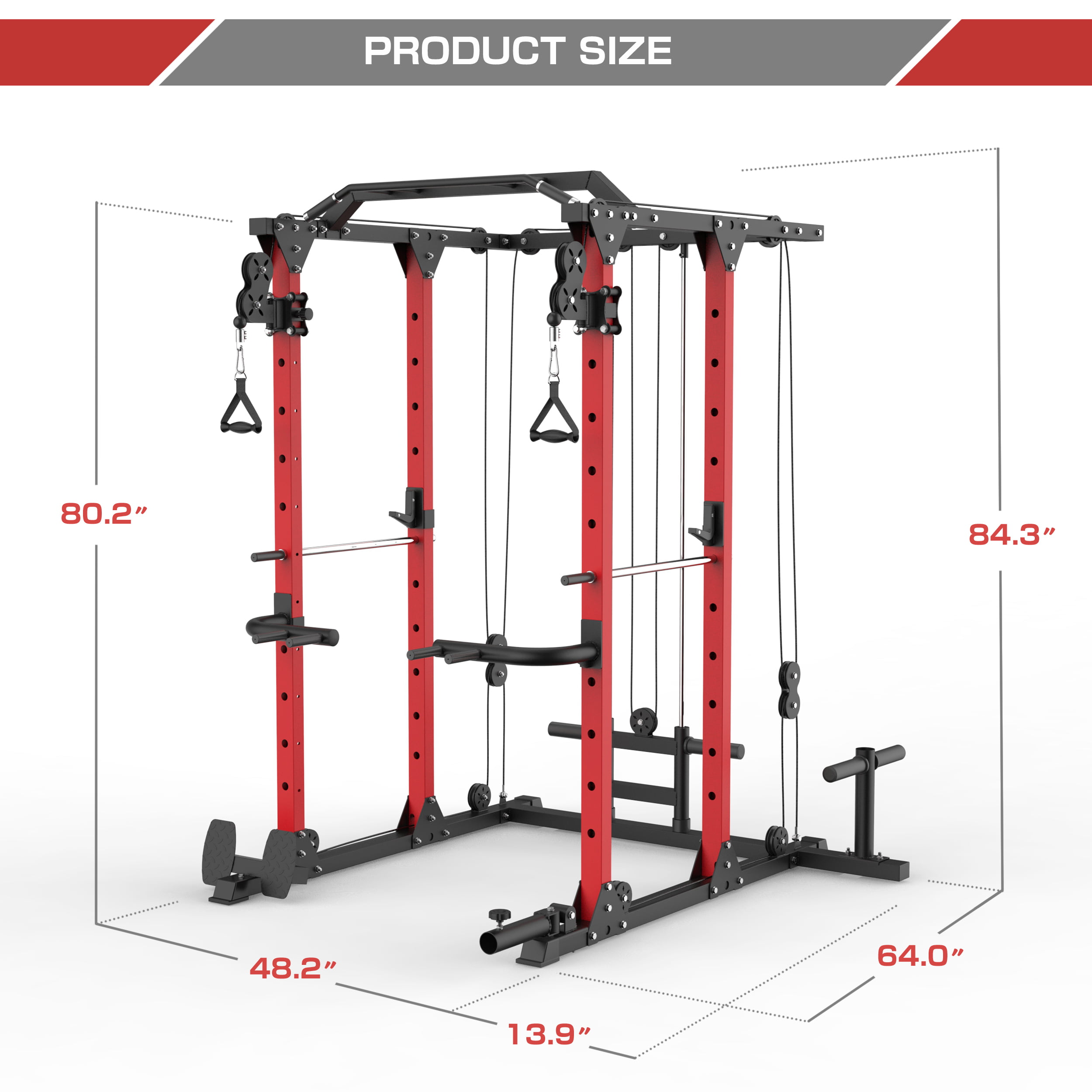 MAJOR LUTIE Commercial Power Cage 2000lbs Capacity 3” x 3” Power Rack Squat Rack with Exercise Machine Attachment 2023 Upgrade 