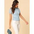 thumbnail image 2 of Allegra K Top de encaje de blusa bordada de manga corta semitransparente elegante para mujer Azul XL, 2 of 6
