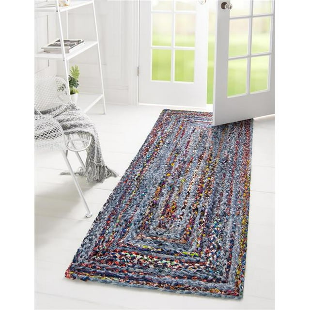 Unique Loom 3142944 2 ft. 6 in. x 6 ft. 1 in. Braided Chindi Runner Rug, Blue