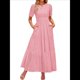 thumbnail image 2 of Vestido Informal de Verano para Mujer, de Corta, con Escote en V, Aberturas, Volantes y Ojales, Corte A Rosa M, 2 of 10