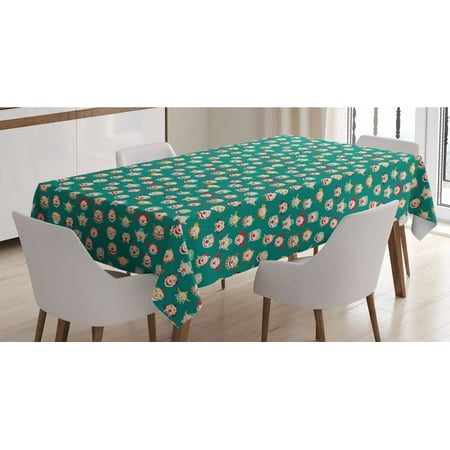 

Carnival Tablecloth Entertaining Clown Faces in Variety of Emotions Sad or Cheerful Party Theme Rectangle Satin Table Cover for Dining Room and Kitchen 52 X 70 Teal Multicolor by Ambesonne