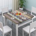thumbnail image 3 of Blue Boho Tribal Masks and Diamonds Pattern Square Fitted Tablecloth with Elastic Edge,Square Table Cover,Washable Elastic Table Cover for Home Kitchen Party Decor 34"x34", 3 of 6