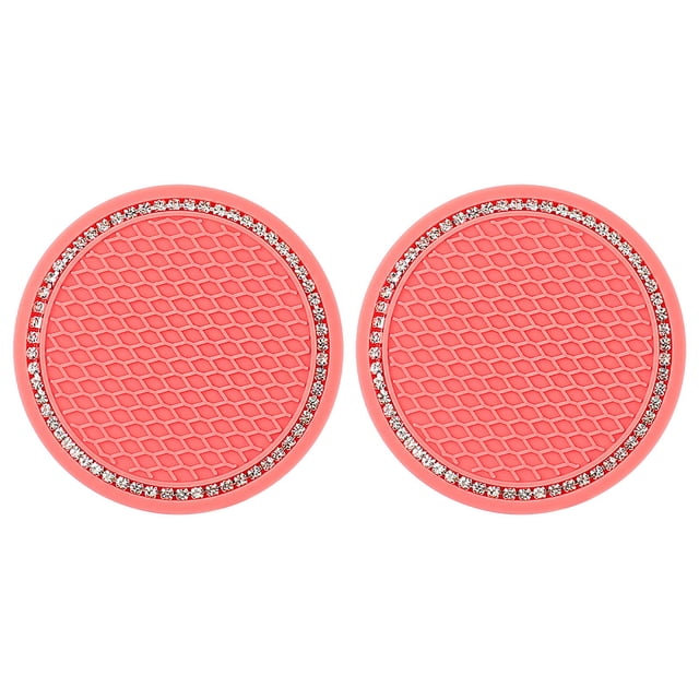2Pcs Car Diamond Cup Mat Bottle Seat Cushion Non-Slip Silicone Cushion