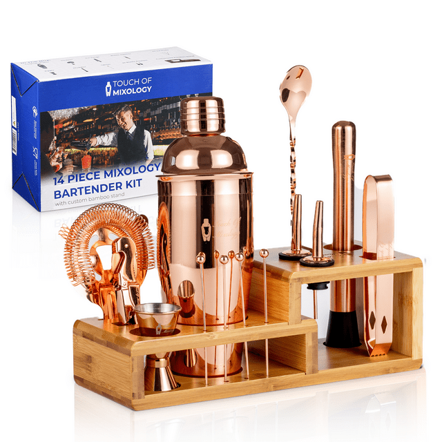 Touch of Mixology El Kit de Barman de Acero Inoxidable de 14 Piezas Incluye Coctelera (Oro Rosa)