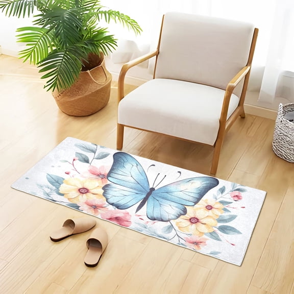 Butterflies Flowers Leaves Bathroom Rug Non Slip Bathroom Mats Entry Door Soft Carpets for Kitchen Bedroom Living Room 39x20 inch
