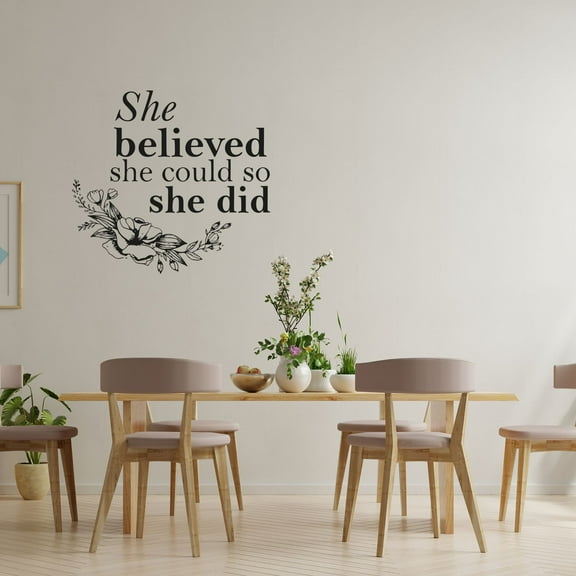 She Believed She Could So She Did Quote Motivation Positive Life Inspiration Quotes Saying Wall Art Sticker Design Vinyl Stickers For Home House Walls Rooms Window Bedroom Decoration Size (22x30 inch)