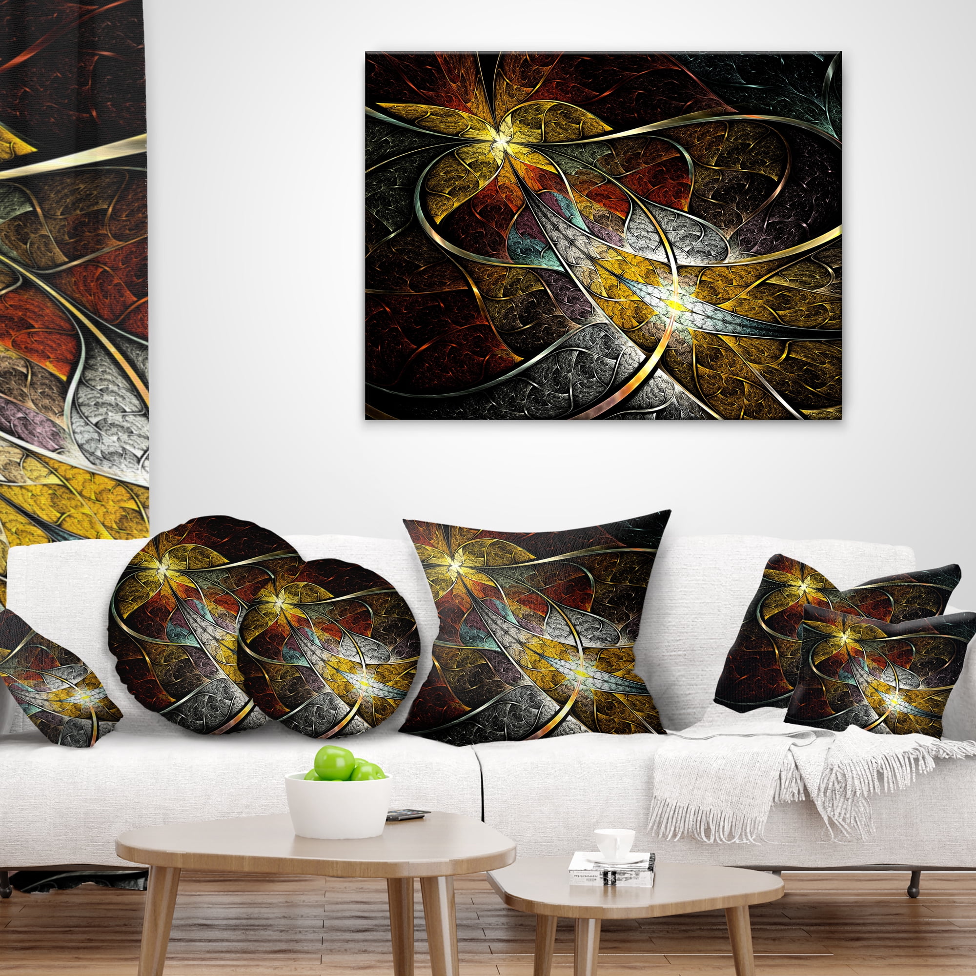 Designart Symmetrical Fractal Flower - Floral Throw Pillow - 18x18