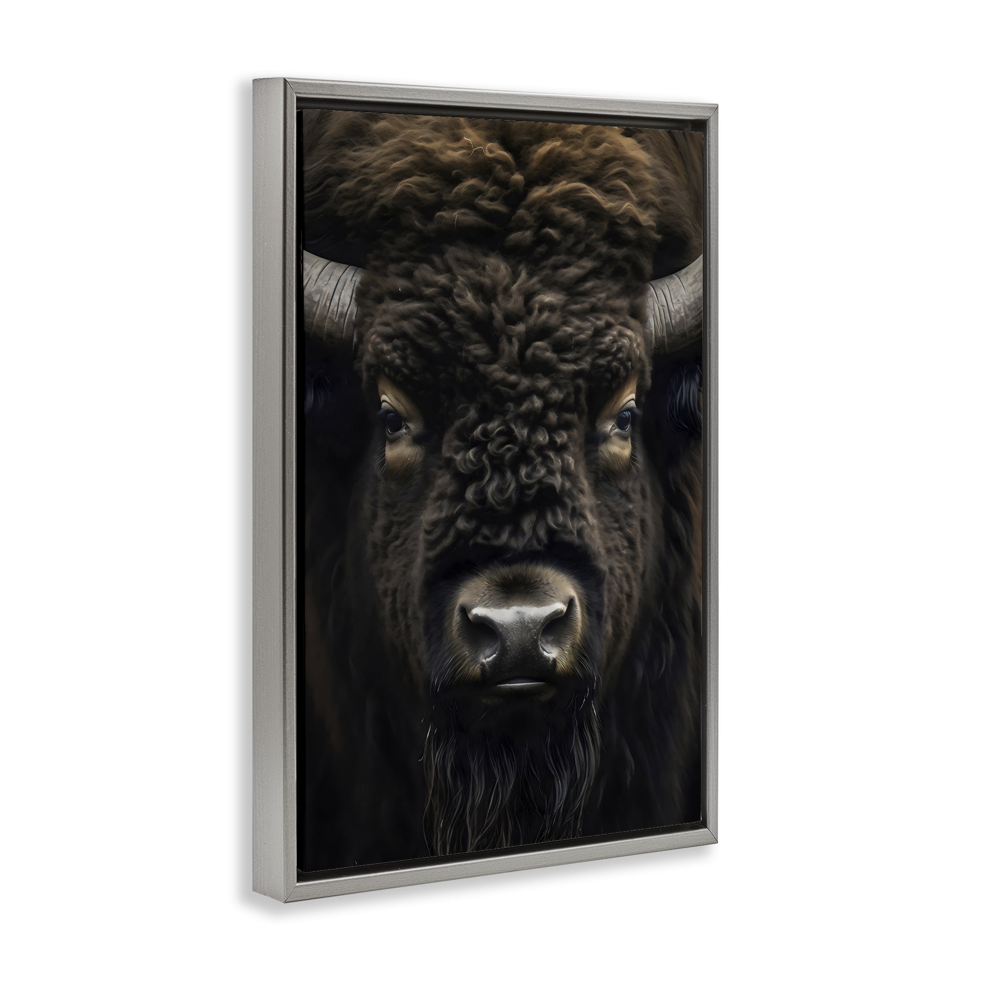 Stupell Industries Bison Portrait Close Up Gray Framed Floater Canvas Wall Art, design by Creative Studio