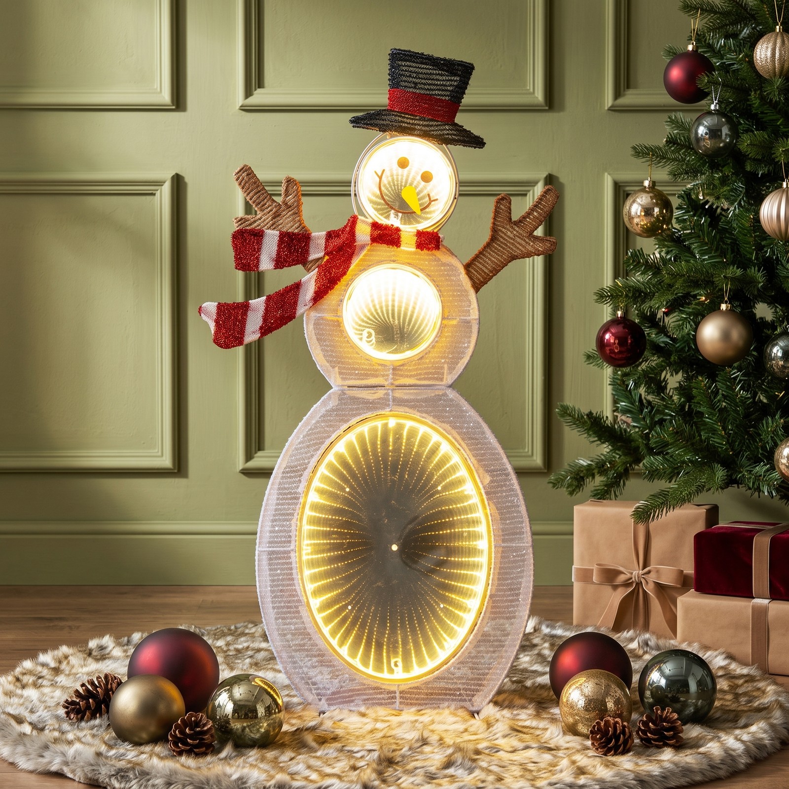 RUIE 2.6 Feet Lighted Snowman Christmas Decoration with 105 LED Lights and Metal Stand for Outdoor Yard Porch Holiday Display, Multicolor