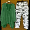 thumbnail image 2 of Atogsazn Womens Linen Cotton 2 Piece Outfits Summer Casual Print V-neck Long Sleeve Pullover Shirt Tops + Pants Lounge Set Green XXXL on Clearance, 2 of 8