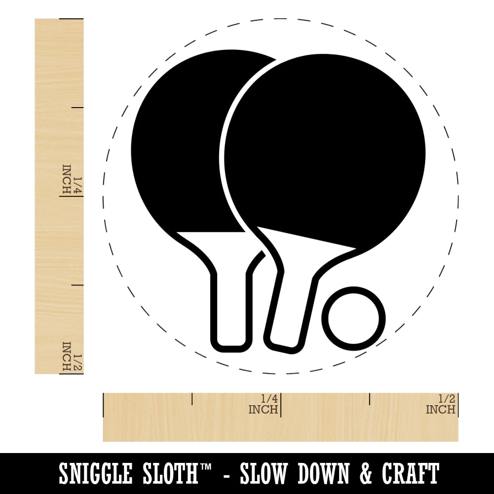 Ping Pong Table Tennis Paddles and Ball Self-Inking Rubber Stamp Ink Stamper - Brown Ink - Mini 1/2 Inch