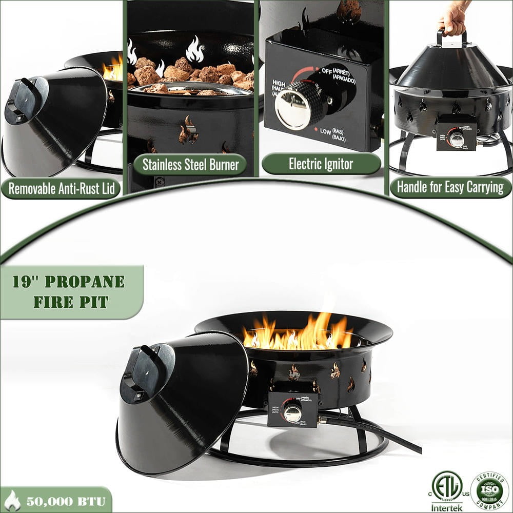 Kadyn 19" Outside Fire Pits with 50000 BTU and Propane Gas, Smokeless Fire Pit for Outside Patio Deck Garden, Courtyard, Black