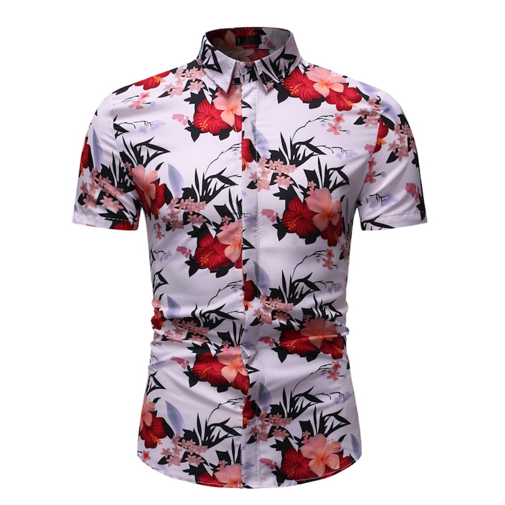 Men Shirt Summer Business Leisure Short-Sleeved Printing Blouse Men Floral Shirt Male
