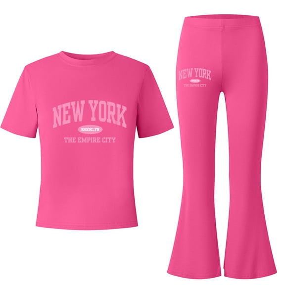 Bobifish Little Girls Sets Letter Print Short Sleeve Tee Flare Pants Sets 2 Piece Children Girls School Days Sets