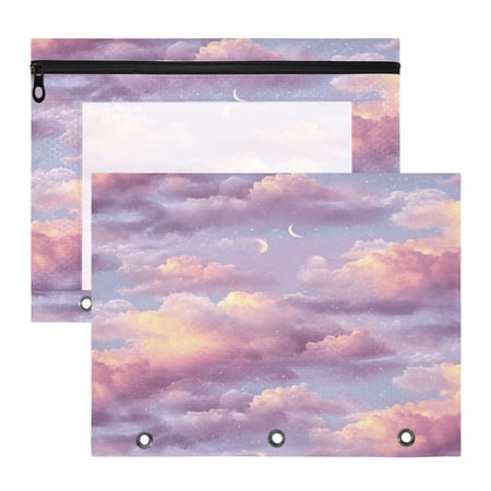 2Pcs A4 Clear PVC File Pouches Shiny Football Grid Polyester Waterproof Large Office Document Storage Bags Beautiful Purple Sky