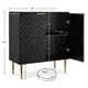 thumbnail image 3 of Almacenamiento gabinete - moderno accent gabinete con 2 decorative embossed pattern doors, wood buffet gabinete con inner estante para sala de estar, entrada, y kitchen in negra, 3 of 7