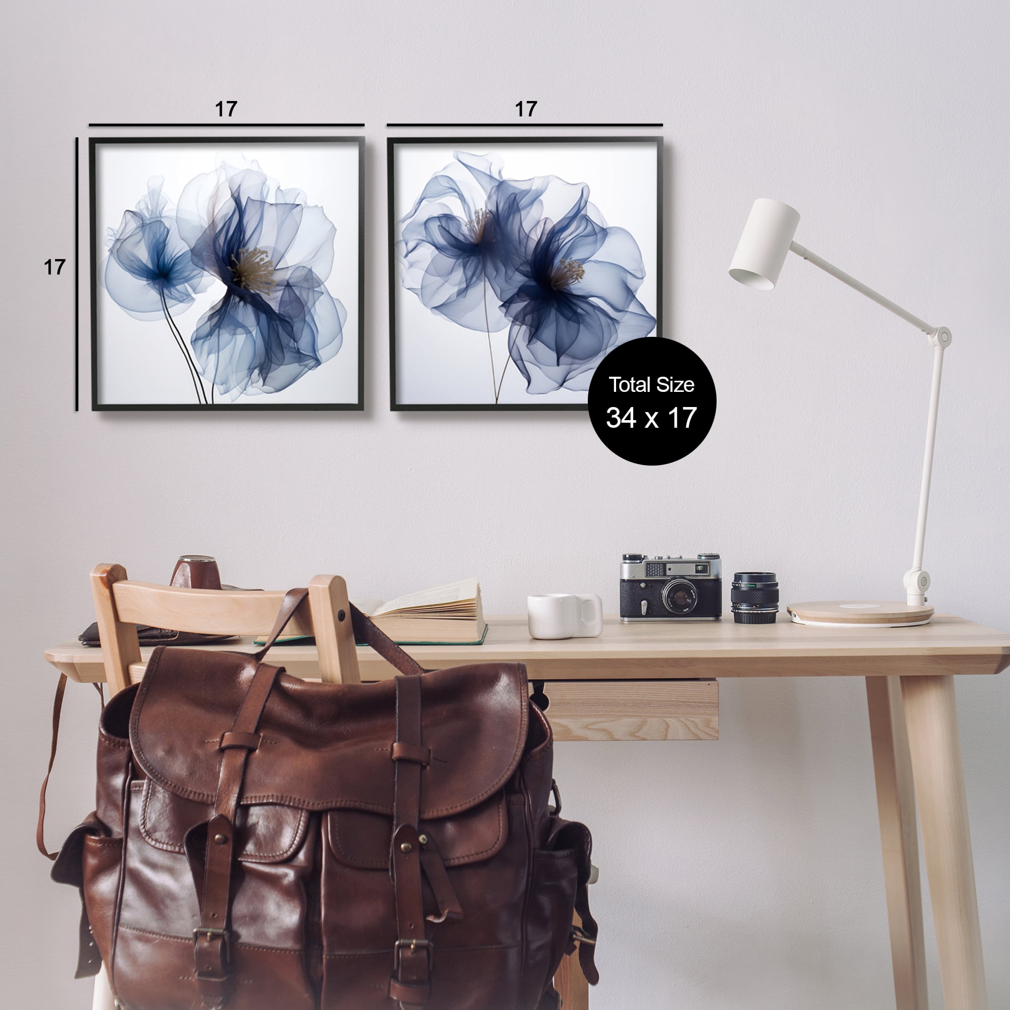 Stupell Industries Blue Modern Flowers Botanical & Floral Photography Black Framed Art Print Wall Art, 17 x 17
