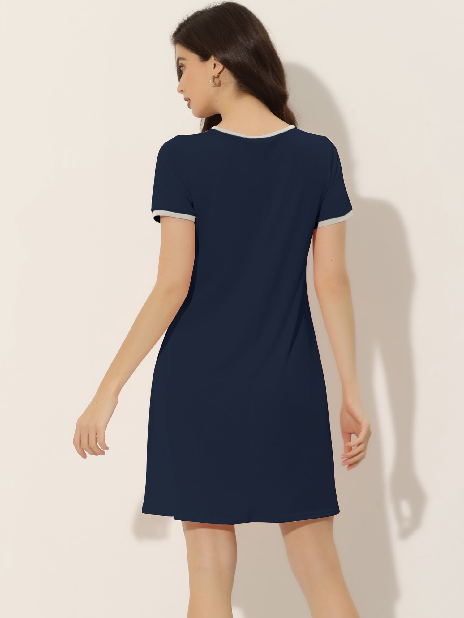 Unique Bargains Women's Sleepwear Pajama Dress Strtechy with Pockets Lounge Nightgown