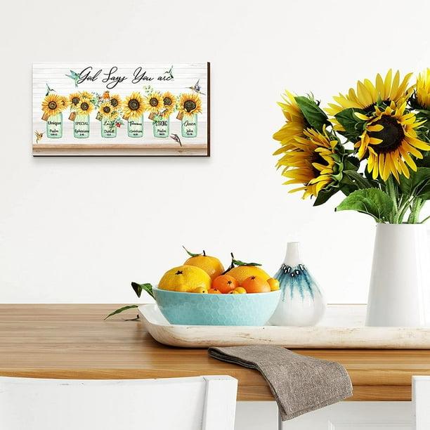 Hummingbird Sunflower Wall Art Decor God Says You Are Floral Farmhouse Sign  Rustic Sunflower in Vase Prints Wall Decor Vintage Inspirational Quotes Wooden  Hanging Plaque for Home Kitchen Decoration 