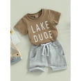 thumbnail image 4 of xiaxaixu Toddler Boys Summer Outfit Sets Short Sleeve Letter Print Tops + Solid Color Drawstring Shorts, 4 of 9