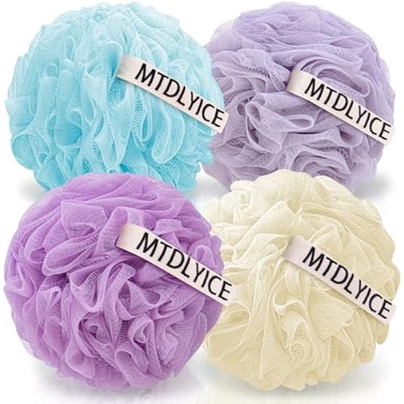Fu997 Loofah Sponge, XXL Large Loofah 100g 4 Pack, Bath Sponge Soft Mesh Shower Loofah for Men, Body Scrub, Shower Pouf Bath Accessories, for Body Wash, Soap (Lavender)