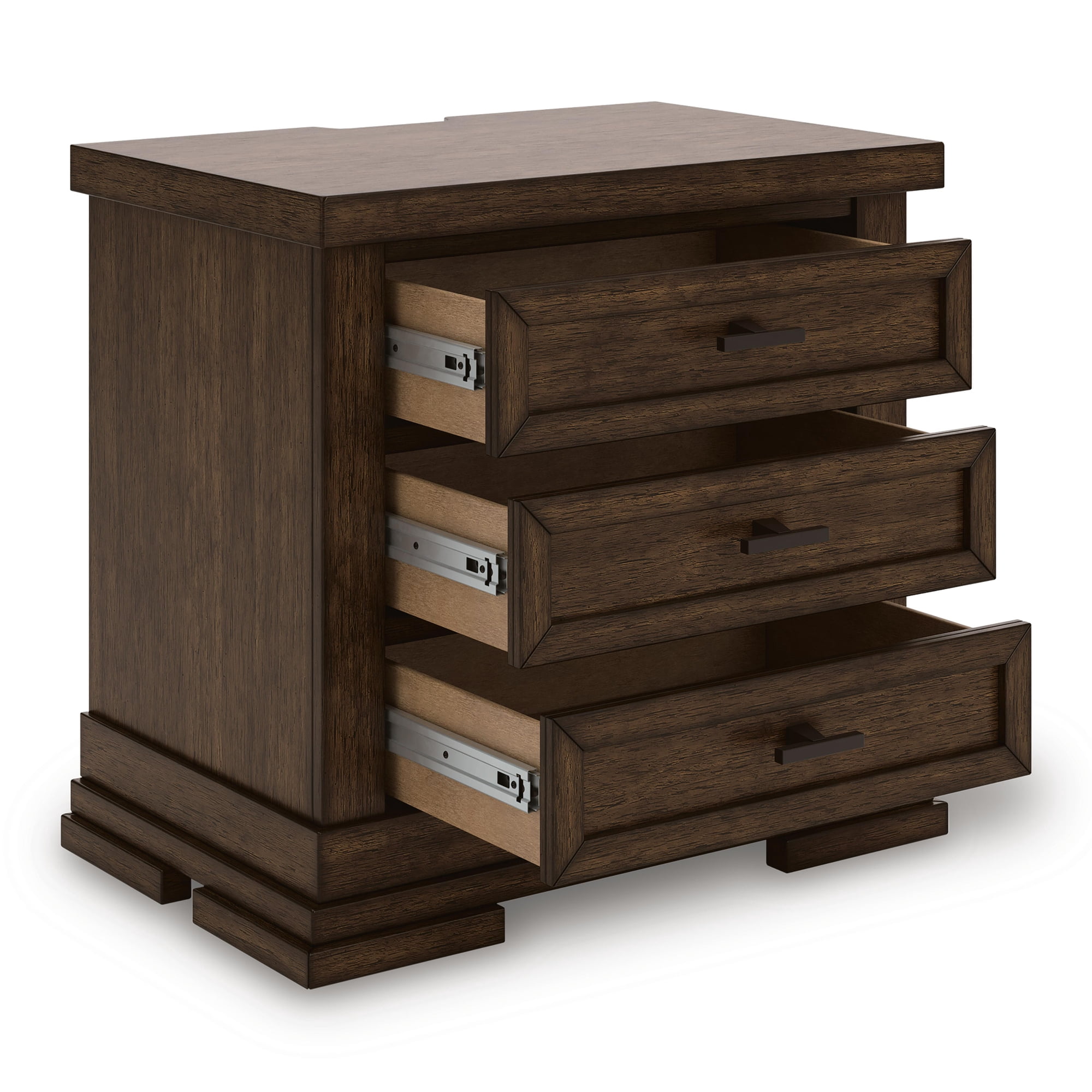 Signature Design by Ashley Taffenbrook 3-Drawer Nightstand with USB Charging and Power Outlets - Medium Brown
