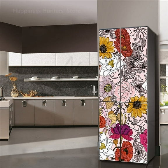 Refrigerator Stickers 3D Self-Stick Flower Scenery Wine Glass Wallpaper Custom Wall Sticker Kitchen