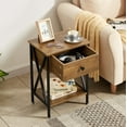 thumbnail image 2 of VECELO Nightstand with Drawer and Storage Shelf, Versatile X-Design End Tables for Living Room Bedroom, Light Brown, 2 of 7