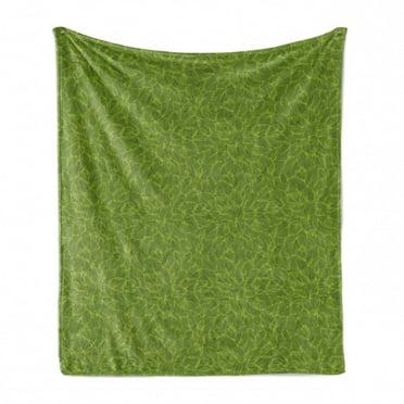 Philodendron Soft Flannel Fleece Throw Blanket, Bunch of Big Leaves Outline Drawings Exotic Jungle Vibes Nature Colors, Cozy Plush for Indoor and Outdoor Use, 70" x 90", Olive Green, by Ambesonne