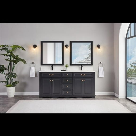 Legion Furniture WS2514-72-TB 72 in. Tricorn Black Finish Solid Wood Sink Vanity, 1 ft. Artificial Stone Top