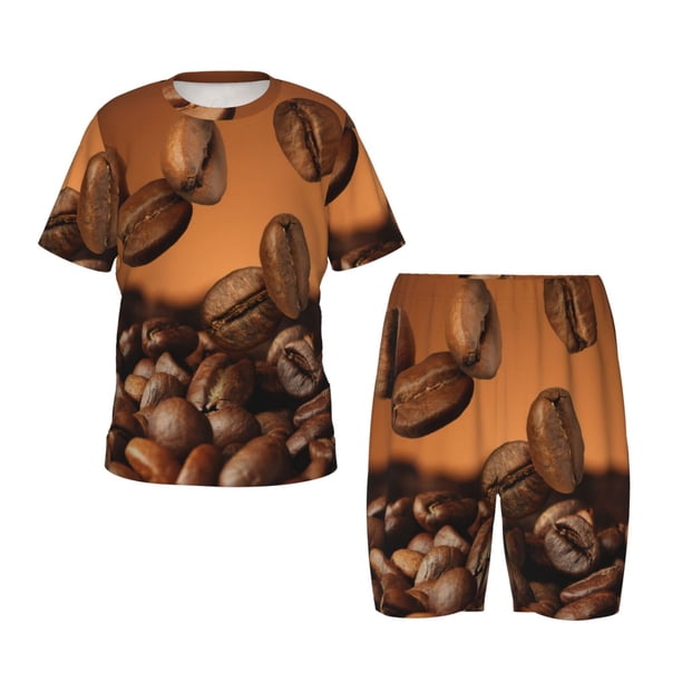 Balery Coffee Beans Conjunto de Pijama Infantil de Manga Corta con Estampado – Ropa de Dormir de Algodón Suave-4X-Large