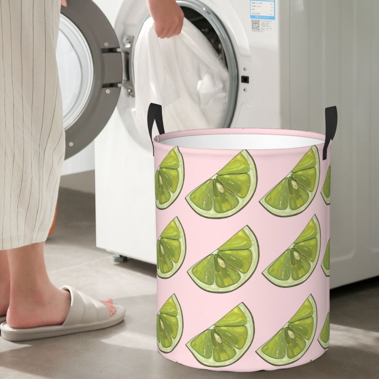 Large Laundry Basket with Handles - Cute Sea Green Limes Kids Baby Dirty Clothes Laundry Hamper for Bedroom Aesthetic