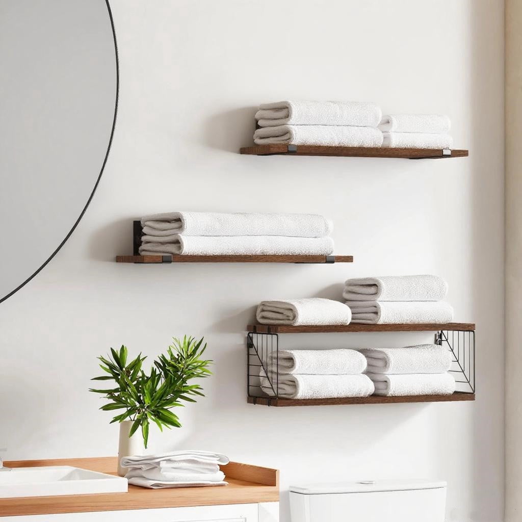TEAFIRST Floating Shelves, 4 Tiers 15.8in Rustic Wood Wall Decor for Bathroom, Living Room, Brown