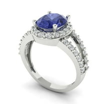 2.78ct oval cut blue tanzanite 18k white gold halo Bridal Wedding Engagement Promise Anniversary Ring for Women size 7.5