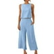thumbnail image 1 of ICHUANYI Clearance2PC Fashion Woman Round Neck Solid Sleeveless Blouse +Loose Pockets Pants Sets(Sky Blue, S) ICHUANYI WER20232080500374, 1 of 7