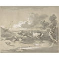 thumbnail image 2 of Thomas Gainsborough 18x15 Gold Ornate Wood Frame and Double Matted Museum Art Print Titled - Open Landscape with Herdsman, Cows, and Sheep (ca. 1785), 2 of 4